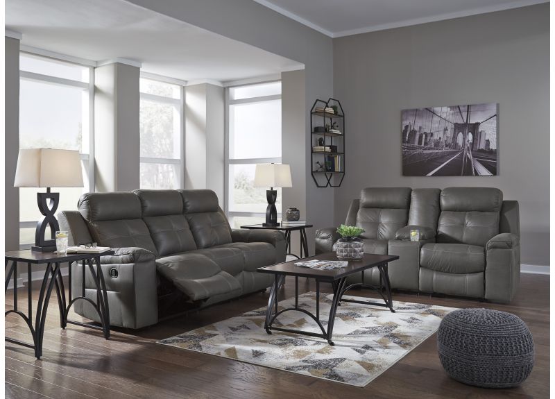 Faux Leather Manual Recliner Lounge Sofa Set ( Armchair + 2 Seater + 3 Seater) in Dark Gray - Nathan